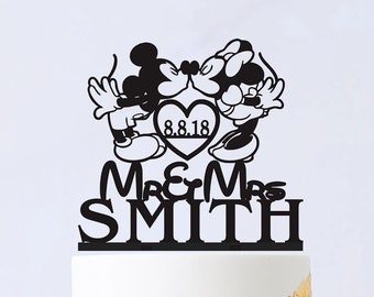 Disney Wedding Cake Topper, Mickey & Minnie Cake Topper, Custom Mr and Mrs Cake Topper,Disney Themed Wedding, Mickey Mouse Silhouette