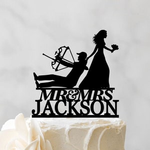 Bow Hunting Wedding Cake Topper - Hunting Cake Topper - Outdoor Couple Cake Topper - Mr And Mrs Cake Topper 185