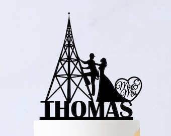 Electrician Wedding Cake Topper - Custom Mr And Mrs Cake Topper - Electrician Wireman Cake Topper - Couple Cake Topper 152