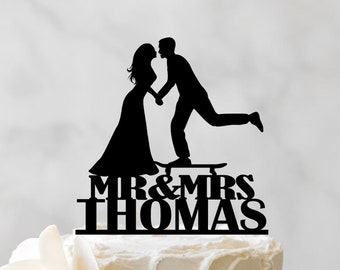 Skateboard Wedding Cake Topper - Skateboarding Cake Topper - Sport Theme Cake Topper With Skater - Bride And Groom Cake Topper 179