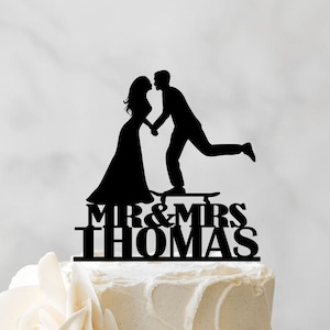 Skateboard Wedding Cake Topper - Skateboarding Cake Topper - Sport Theme Cake Topper With Skater - Bride And Groom Cake Topper 179