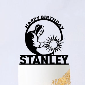 Personalized Welder Cake Topper - Welder Birthday Cake Topper - Welding Soldering Cake Topper - Welder Party Decor With Name B032