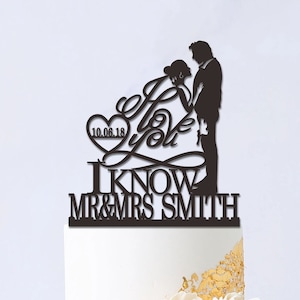 I Love You I Know Cake Topper, Wedding Cake Topper, Star War Cake Topper, Han and Leia Silhouette, Custom Mr and Mrs Cake Topper