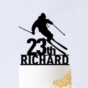 Skiing Birthday Cake Topper - Skiing Player Cake Topper - Snow Skiing Party Decor - Winter Sport Custom Cake Topper B028