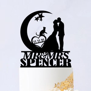 Moon And Stars Wedding Cake Topper - Moon Cake Topper - Mr And Mrs Kissing Cake Topper - Bride And Groom On Moon 156