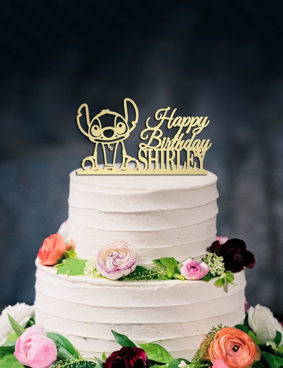 Disney Lilo&Stitch Glitter Paper Cake Topper Hanppy Birthday Cake
