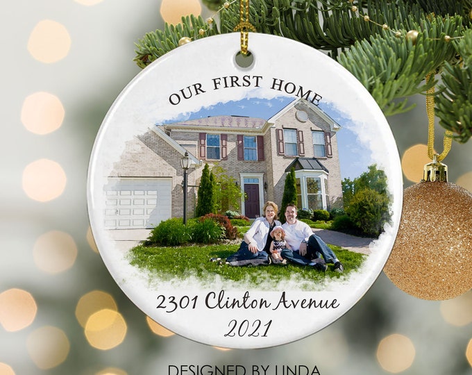 Our First Home Ornament, Custom New House Ornament, New Home Gift With Family, Custom House Photo Ornament, House Warming Gift h006