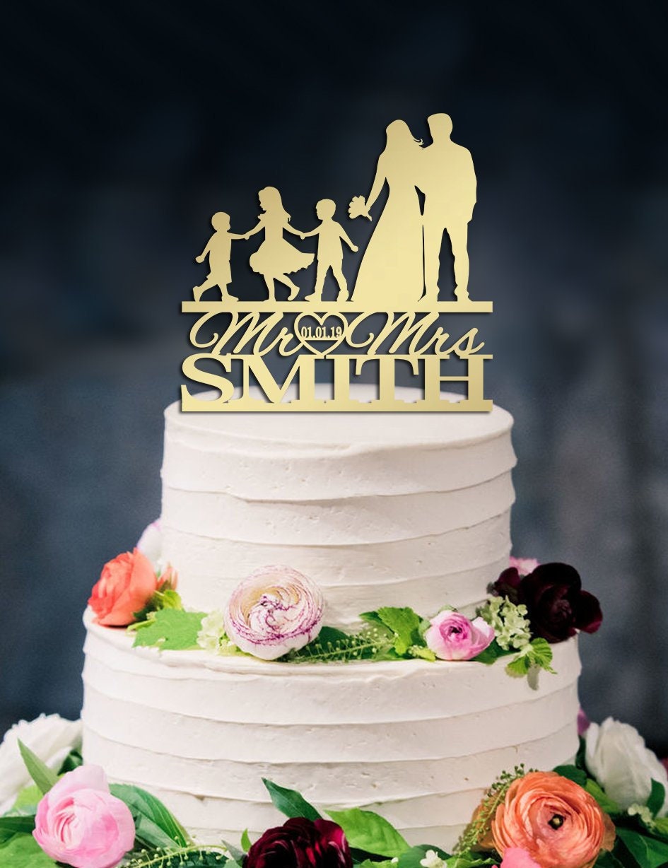 Family Cake Topper Wedding Couple With Son and Daughter Etsy