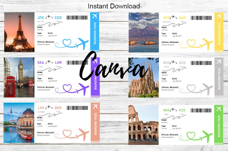 Editable Boarding Pass Template, Printable Airline Ticket, Canva ...