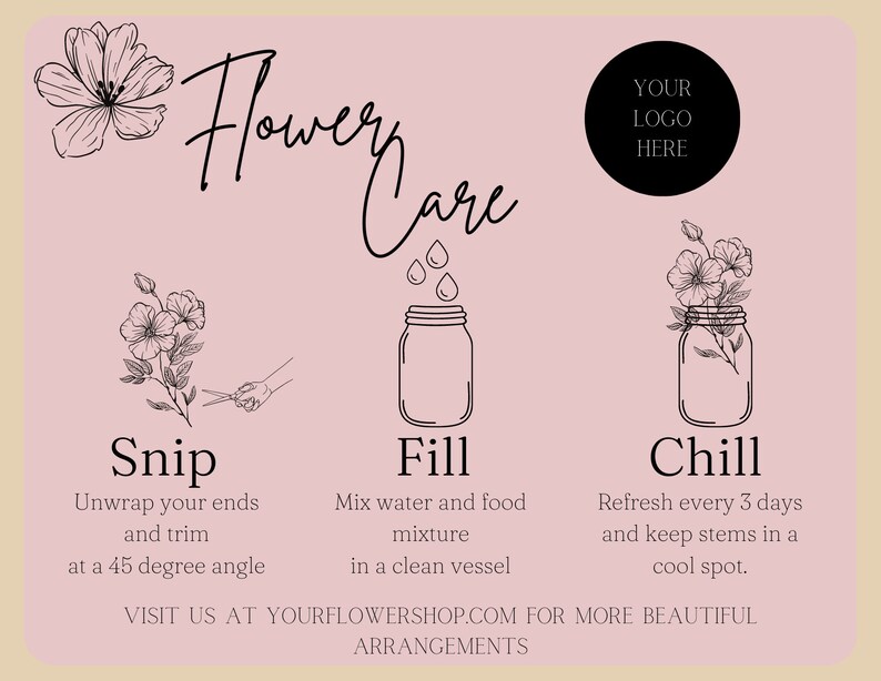 DIY Flower Care Card Template, Florist Fresh Cut Flowers Care