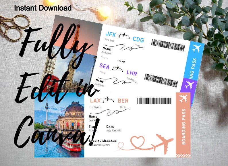 Editable Boarding Pass Template, Printable Airline Ticket, Canva ...