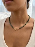Green Jade Bead Necklace with Toggle Clasp, 18K Gold Plated Stainless Steel, Waterproof