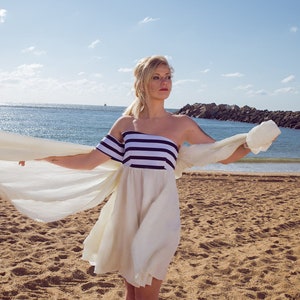 Robe marinière, robe blanche et bleue pour femme, robe originale la Cité des Nuages image 2