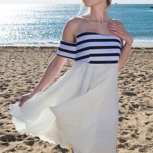 Robe marinière, robe blanche et bleue pour femme, robe originale la Cité des Nuages image 1