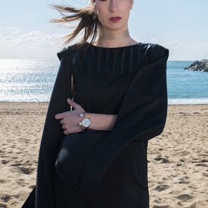 Black cape dress for women, geek dress with shoulder pads, episode 3 image 2