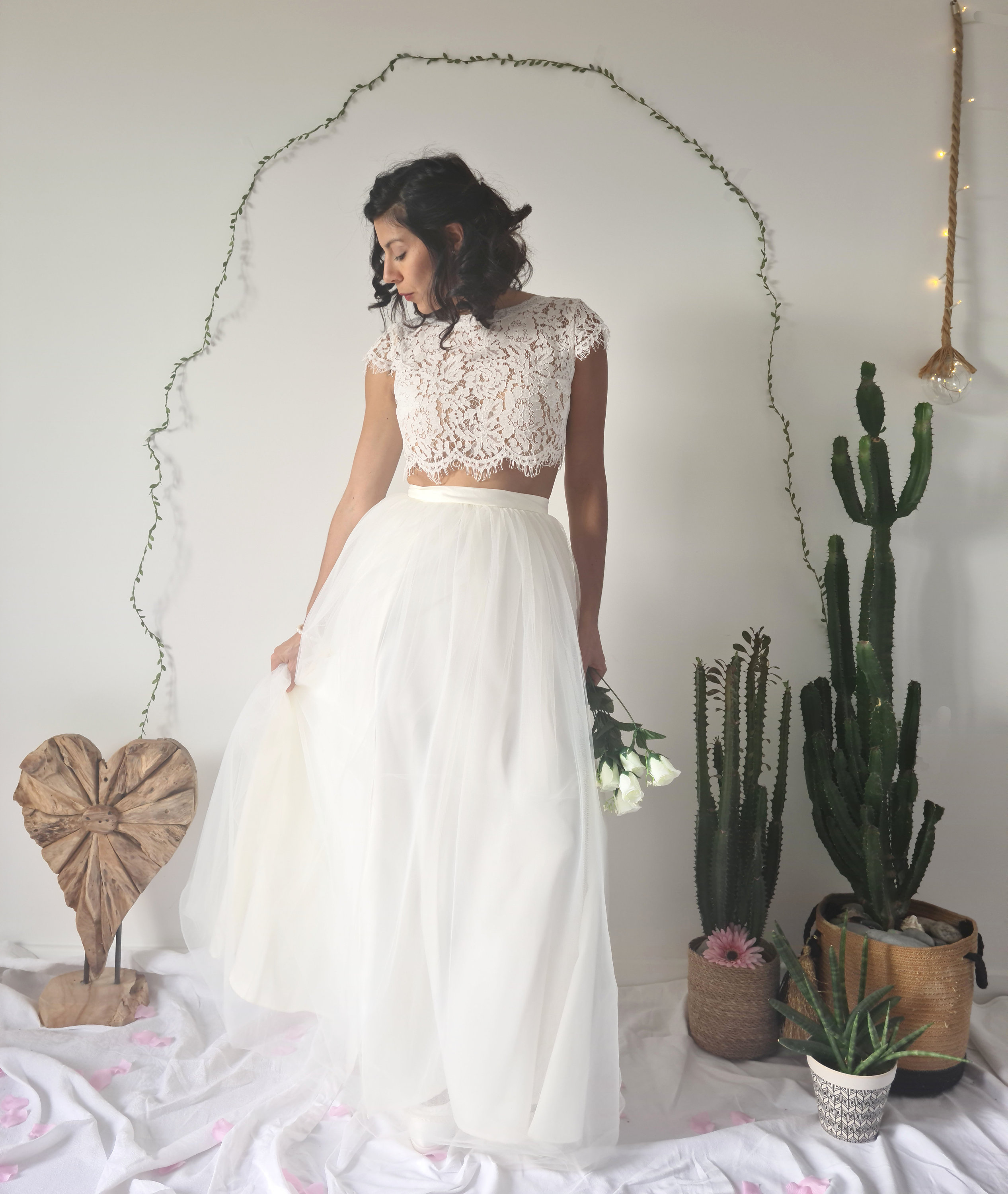 Lace Bridal Crop Top, Two-piece Wedding Dress, Myrcella - Etsy Lace Bridal Crop Top, Two-piece Wedding Dress, Myrcella - Etsy