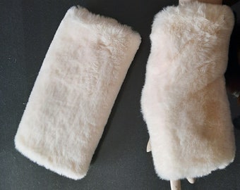 Mitaines de mariée d'hiver, mitaines en fourrure blanche ivoire, gants sans doigts en fausse fourrure, Elsa