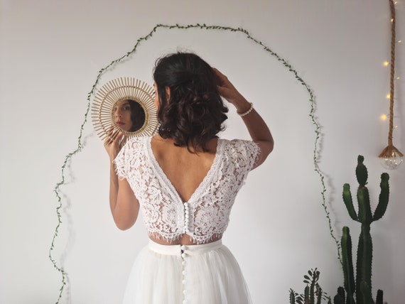 Lace Bridal Crop Top, Two Piece Wedding Dress, Myrcella 