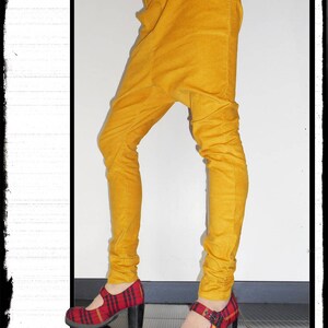 Pantalon sarouel slim en velours jaune pour femme, drop crotch pantalon, pantalon taille basse, LoOk image 2