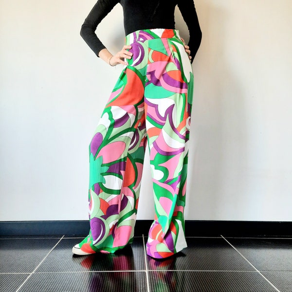 Pantalon large pour femme, pantalon à plis multicolore, pantalon léger pour l'été