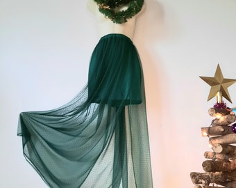 Jupe longue vert émeraude pour femme, jupon en tulle vert plumetis, jupe en tulle d'hiver, Caroline