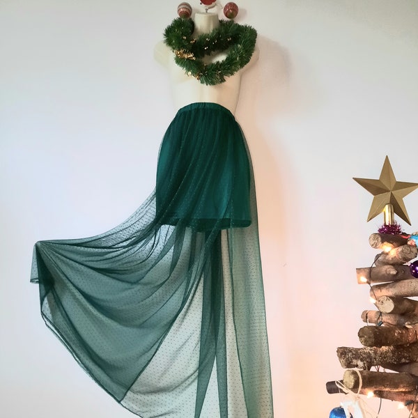 Jupe longue vert émeraude pour femme, jupon en tulle vert plumetis, jupe en tulle d'hiver, Caroline