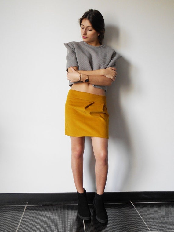 Mustard Yellow Short Velvet Skirt for Women Chick - Etsy