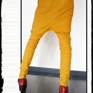 Pantalon sarouel slim en velours jaune pour femme, drop crotch pantalon, pantalon taille basse, LoOk image 3