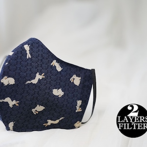 Limited* Sea waves Bunny Rabbit Fabric Face mask with filter, 3 layers, Washable mask, Reusable mask, 100% Cotton, Gift, MADE IN USA
