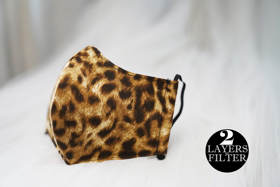 Golden Leopard Print Fabric Face Mask With Filter, 3 Layer, Reusable ...