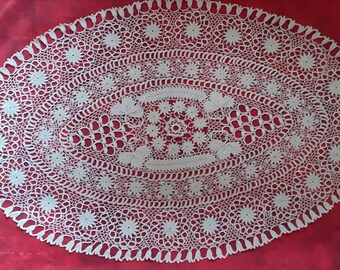 large old oval crochet doily point of ireland, irish crochet