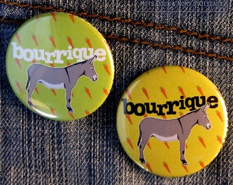 Bourrique badge-38mm-grey donkey and carrots