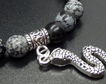 SilberSchlangen Obsidian Bettelarmband oder Fußkettchen
