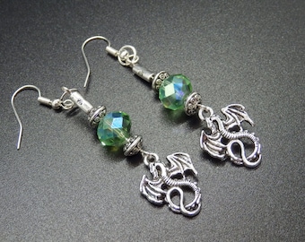 Grüner Stein der Gerechtigkeit Drachen Tropfen Ohrringe