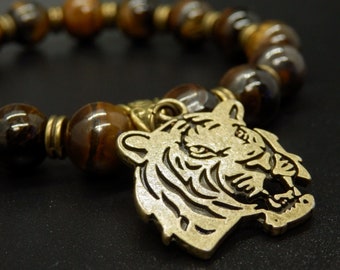 Tigerlion Tiger Eye Perlen Charm Armband oder Fußkettchen