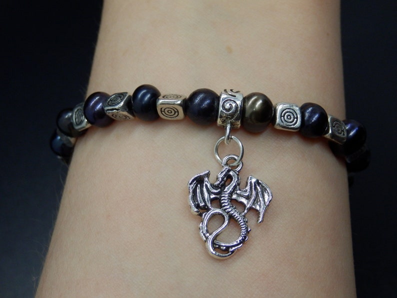 Black Pearl Dragon Charm Bracelet or Anklet Etsy