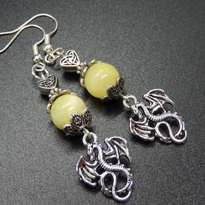 Yellow Stone of Compassion Dragon Drop Earrings