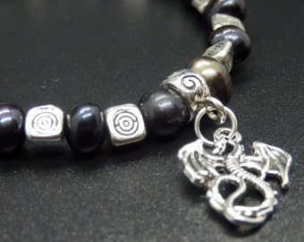Schwarze Perle Drachen Charm Armband oder Fußkettchen