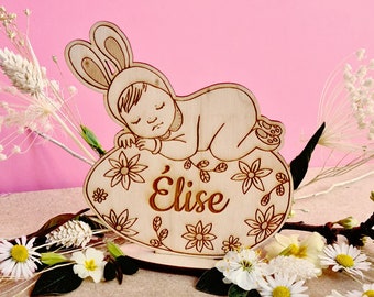Décoration pâques en bois personnalisée/lapin de pâques/ma première fête de pâques/cadeau enfant bébé/panier chasse aux oeufs/marque-place