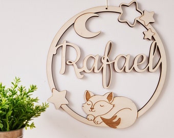 Baby child room decoration, personalized wall decoration, fox wood decoration