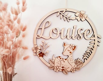 Poetic baby child room decoration/personalized wall decoration with first name/deer wood decoration/birth gift/Nanajo Workshop