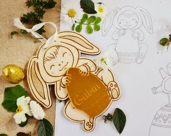 cute baby rabbit/personalized wooden decoration/my first Easter party/baby child gift/egg hunt basket/place marker