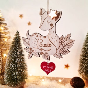 Personalized star deer Christmas ball with first name/wood and plexiglass/baby child/my first Christmas/original Christmas gift/tree decoration