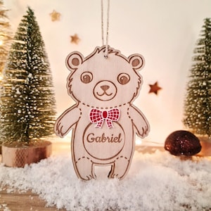 Personalized knot bear Christmas ball with first name/wood and plexiglass/baby child/my first Christmas/original Christmas gift/tree decoration