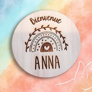Personalized wooden card/rainbow welcome birth souvenir/original handmade gift/baby milestone cards/mom