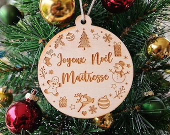 Personalized wooden Christmas ornament, teacher, teaching assistant, nanny, master, handmade teacher gift, original gift