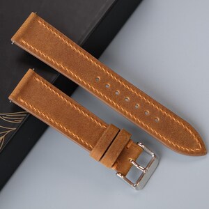 Brown Waxed Cowhide Leather Watch Strap: Custom Sizes