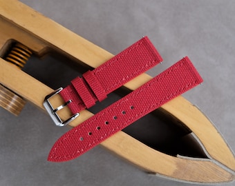 Handgefertigte Roter Canvas Uhrenarmband: Individuell angefertigte Größen