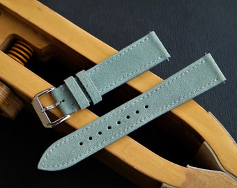 Handmade Suede Leather Watch Band: Pastel Blue, Custom Size