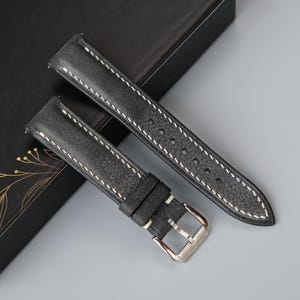 MBOX WAX Leather Watch Strap, Black Watch Strap, Vintage Watch Strap, Handmade Watch Strap, 26mm 24mm 23mm 22mm 21mm 20mm 19mm 18mm 17mm